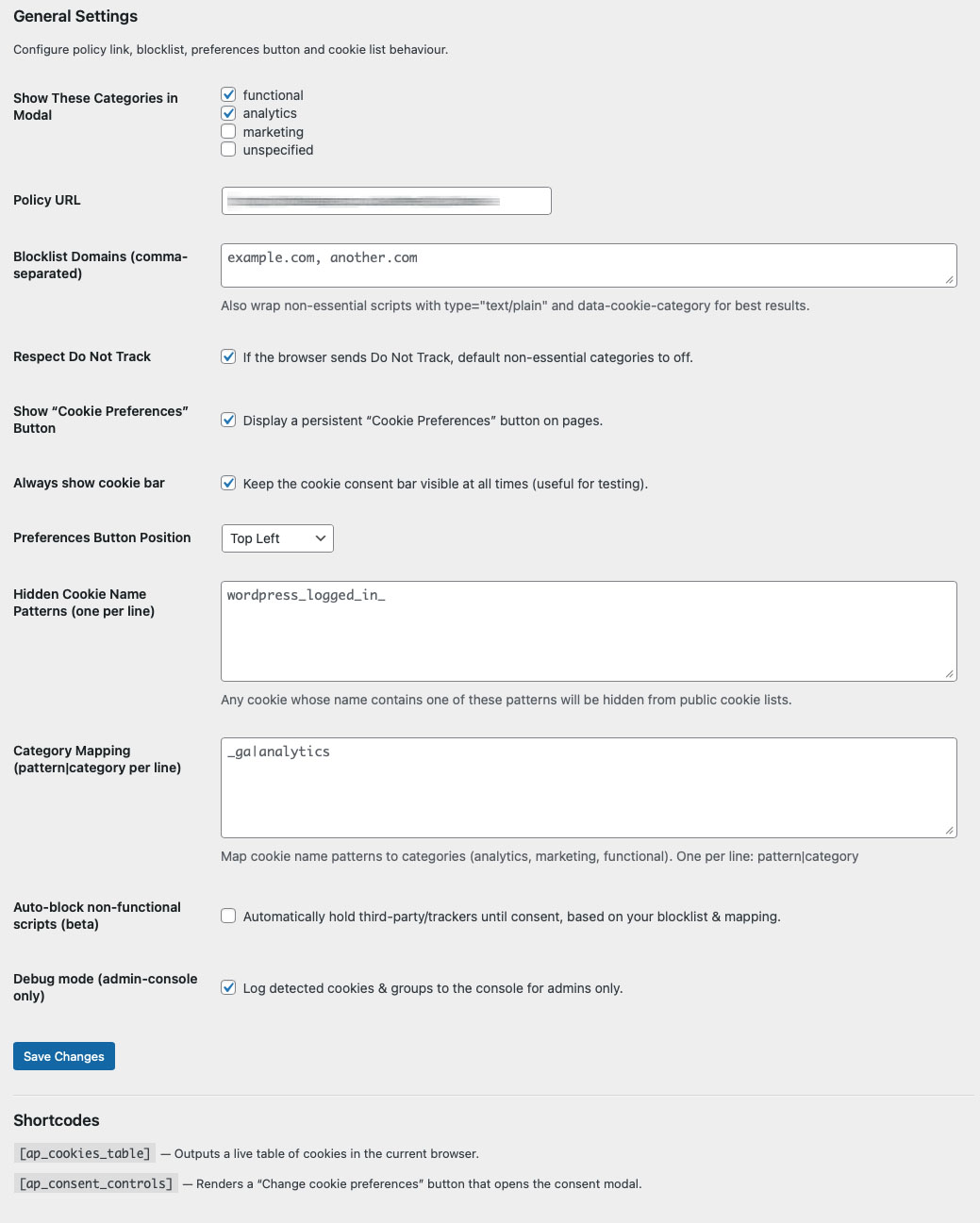 Crumb Control Documentation Settings